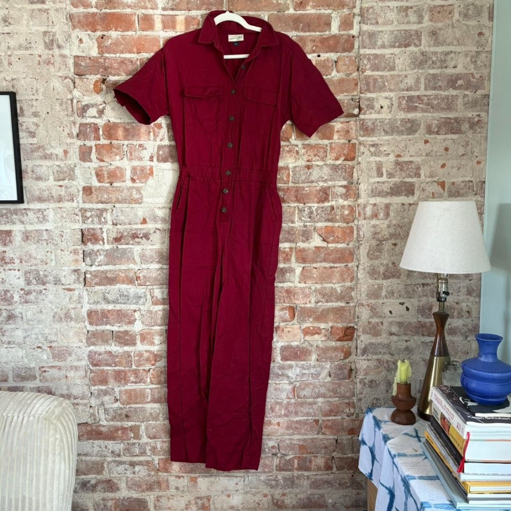 Red Button-Up Jumpsuit